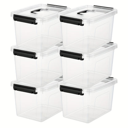 6-Pack Clear Storage Bins with Lids & Latch Handle, Stackable Plastic Containers 6-Liter