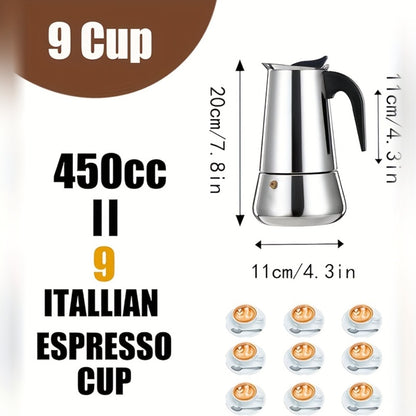 Moka Pot Stovetop Espresso Maker Stainless Steel Induction Compatible 2 4 6 9 12 Cup Italian Coffee Maker with Reusable Filter for Cuban Greek Coffee