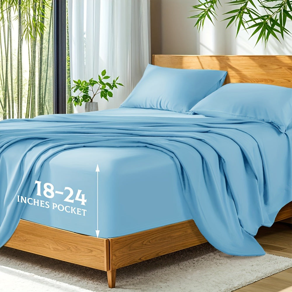 Bamboo Bed Sheets Set Twin Full Queen King – Cooling Breathable Viscose Fitted Sheet for Hot Sleepers Hotel Luxury Deep Pocket Bedding 13 Colors Available