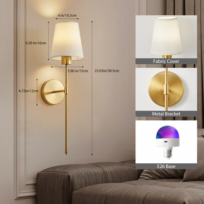 Rechargeable Wall Sconce 2-Pack RGB – 15-Color Dimmable LED Wall Light with Remote Control, 5200mAh Battery, No Wiring for Bedroom, Living Room, Kitchen & Corridor (Gold / Black)