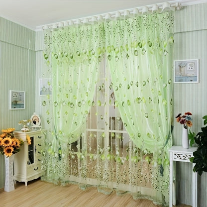 Sheer Tulip Curtains 79 Inch Length - 2 Panels Set Spring Flower Print Chiffon Window Drapes for Living Room Bedroom Balcony Rod Pocket