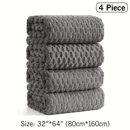 Oversized Bath Towel Set 800GSM 32x64 Inch Extra Large Microfiber - Ultra Soft Quick Dry Striped Spa Grade | Single or 4pcs Random Color | Beige White Light Blue Dark Gray | Modern Coastal Home Gift