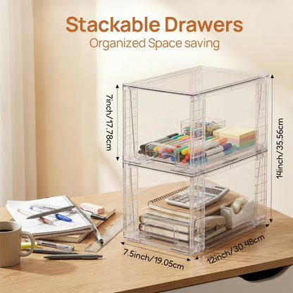Stackable Storage Drawers Acrylic Drawer Organizer Cabinet | 4/6/8 Packs Plastic Bins for Bathroom Undersink Kitchen Pantry Makeup Organization Easy Assembly Modular Drawer Units