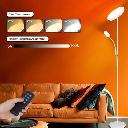 LED Floor Lamp with Reading Light – 27W 2300LM Dimmable Torchiere Standing Lamp, 4 Color Temperatures, Remote & Touch Control, Metal Base for Living Room Bedroom Home Office (Black/White)
