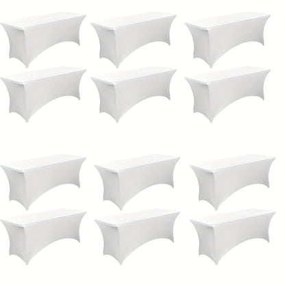 6 Foot Stretch Tablecloth 6/12/24 Pack - Rectangular Spandex Table Cover for Weddings, Trade Shows & Events