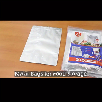Mylar Bags for Food Storage 100 Pack Resealable 3 Sizes 1 Gallon 10 Mil 1 Quart 8 Mil Half Pint 6 Mil Stand Up Airtight Bags for Long Term Food Preservation Prepping Camping