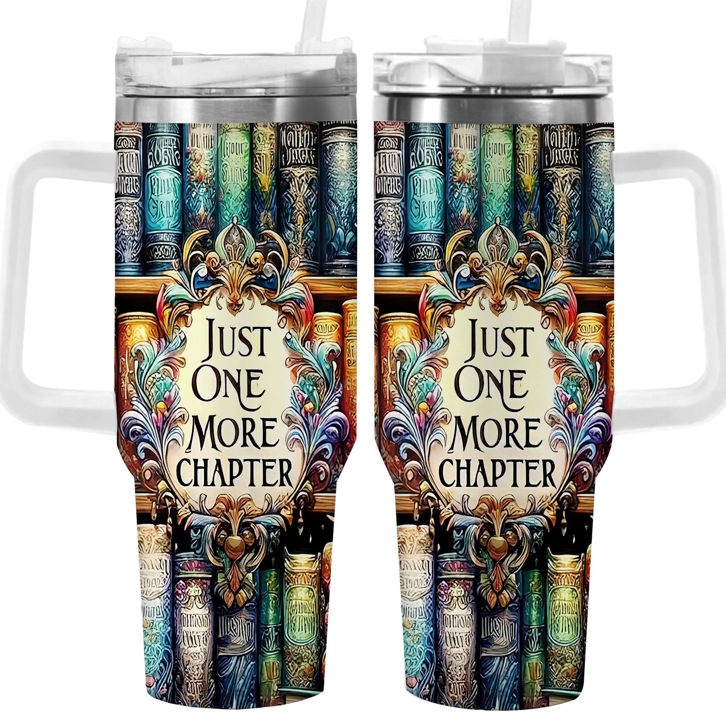 40oz Insulated Tumbler with Lid - Vibrant Bookshelf Art Double Wall Vacuum Travel Mug, Spill Proof Coffee Cup, Gift for Dad Mom, Christmas Birthday Father's Day Gift