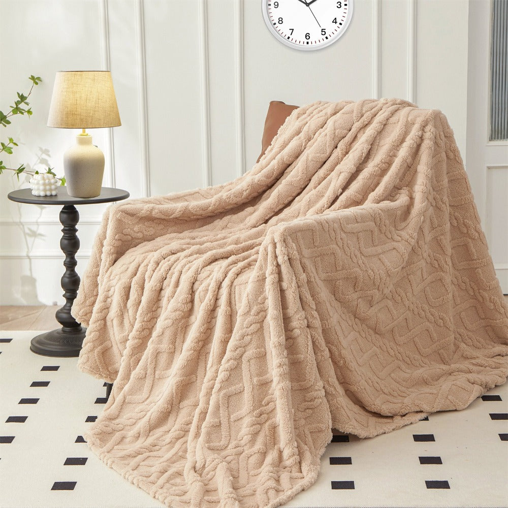 3D Plush Dense Weave Fleece Blanket – Ultra-Soft Warm Throw for Bed, Couch, Travel & Outdoor, Air-Conditioning Friendly, 3 Colors, 2 Sizes