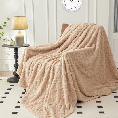 3D Plush Dense Weave Fleece Blanket – Ultra-Soft Warm Throw for Bed, Couch, Travel & Outdoor, Air-Conditioning Friendly, 3 Colors, 2 Sizes