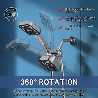 Handheld Shower Head Kit 4 Inch High Flow with Long Hose 3-Way Diverter Dual Purpose Shower Spray Assembly Wall Mount Bathroom Shower Fixtures Silver Black