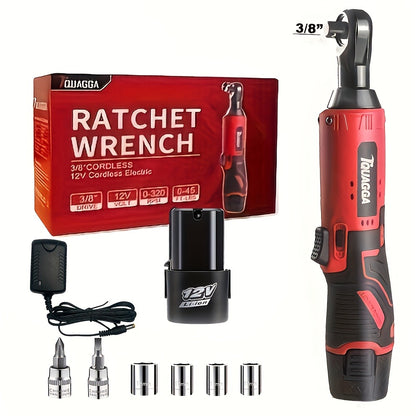 Cordless Electric Wrench QUAGGA 12V - 45Nm High Torque 3/8" Rechargeable Ratchet Wrench with Battery & Charger for Automotive Repair, Stage Truss & Home Improvement, Best Family Gift Tool