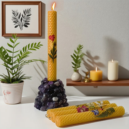 Floral Cone Candle Holders Set of 4 – 10-Inch Decorative Beeswax Taper Candles for Holiday Parties, Valentine's Day & Mother's Day Gifting