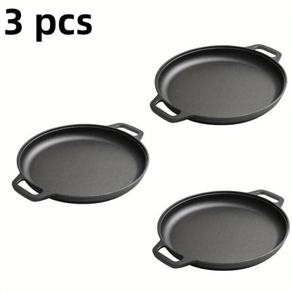 Pre-Seasoned Cast Iron Pan Set - Non-Stick Multifunctional Skillet for Pizza Home Kitchen Outdoor Cooking, Even Heating Compatible with All Stoves, 1/2/3 Piece Options