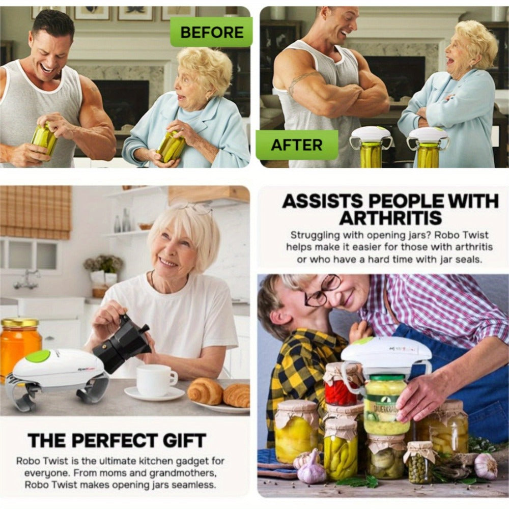 Electric Jar Opener for Elderly & Weak Hands – One-Touch Auto-Off, High Torque Battery-Powered Jar Lid Opener with Ergonomic Design for Kitchen