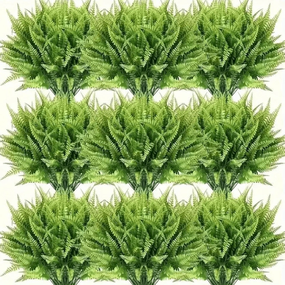 Artificial Boston Fern Plants 10 Pack – Fake Faux Ferns for Indoor Outdoor Home Garden Office Porch Decor