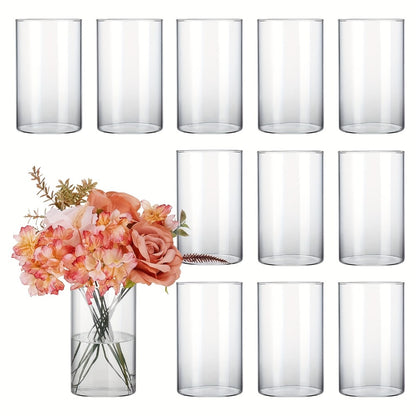 Clear Glass Cylinder Candle Holder Vases 12/24/36/48 Pcs | 4 6 8 10 Inch Tall Hurricane Floating Candle Vase | Wedding Centerpiece Table Decor | Party Home Shelf Decoration Glass Vase Bulk Set