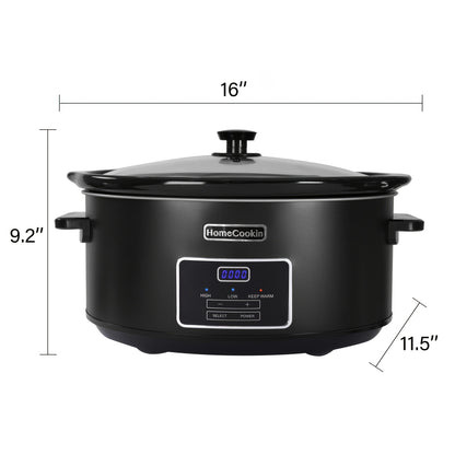 Digital Slow Cooker 6 & 7 Quart Programmable with Non-stick Ceramic Bowl, Countdown Timer & Keep Warm – Oval Glass Lid Crock Pot for Family Meals Soups Stews Holiday Cooking