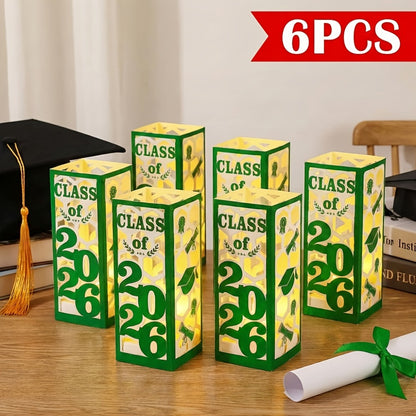 Graduation Centerpieces Decorations 6pcs Class of 2026 | Paper Lantern Boxes No Electricity Needed Congrats Grad Party Supplies for College High School Celebration Table Decor 6 Colors