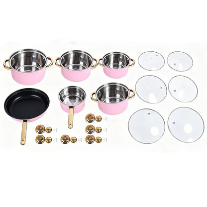 Stainless Steel Deep Pot Cookware Set 10 & 12 Piece with Lids & Dual Handles – Oven Safe Soup Hot Pot Pasta Seafood Stew Pots | Silver Pink Gold | Home Restaurant Cooking Gift Set