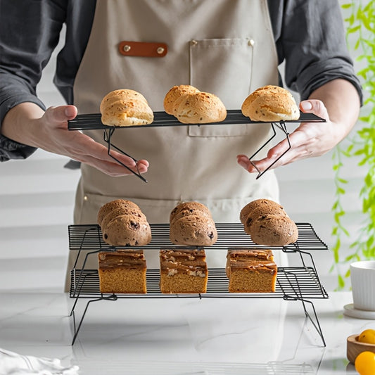 Foldable Cooling Rack Set – Stackable Oven Cookie Cake Drying Rack with Free Baking Tools (Silicone Spatula, Egg Beater, Tongs, Brush) | 3/4/5 Tier Options for Kitchen, Camping & Holiday Baking