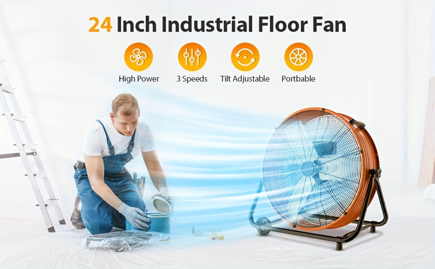 Industrial Drum Fan 24 & 30 Inch | High Velocity Floor Fan 9460-14000 CFM, 3-Speed Air Circulator with 180° Tilt for Warehouse, Garage, Workshop, Job Site & Large Space Cooling – Multiple Colors