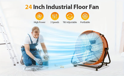 Industrial Drum Fan 24 & 30 Inch | High Velocity Floor Fan 9460-14000 CFM, 3-Speed Air Circulator with 180° Tilt for Warehouse, Garage, Workshop, Job Site & Large Space Cooling – Multiple Colors