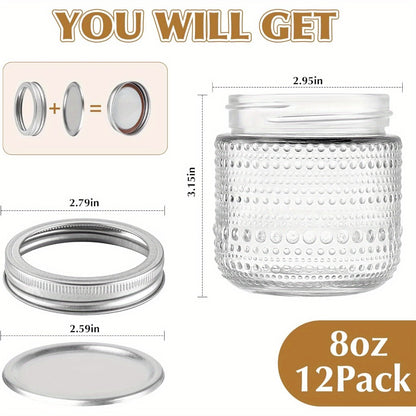 Mason Jars 8oz with Lids 12 Pack – Clear Glass Canning Jars with Silver Metal Lids, BPA-Free Food-Grade, Dishwasher Safe – for Storing, Pickling, Honey, Jam, Candles & DIY Crafts