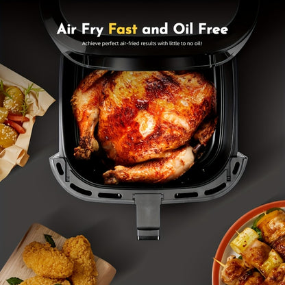 Air Fryer 8-in-1 with LED Touchscreen, 6QT Large Capacity Electric Hot Air Oven, 1350W 360° Hot Air Circulation, Non-Stick Fry Basket, Heat-Insulated Handles, 8 Cooking Presets for Home Kitchen
