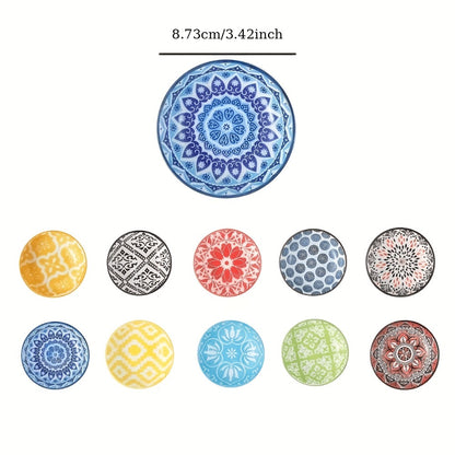 Ceramic Condiment Dish Set of 10 – Bohemian Small Saucer Dipping Bowls for Soy Sauce, Vinegar & Spices | Kitchen, Restaurant, Party, BBQ & Picnic Use | Machine Washable