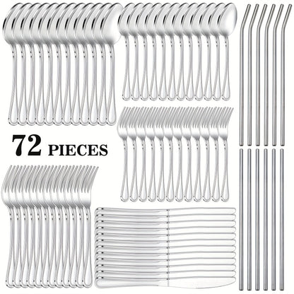 Stainless Steel Flatware Cutlery Set – Mirror Polished, Dishwasher Safe, Silver & Black Options, Service for 4 / 8 / 12 – Kitchen Utensil Set for Home, Restaurant & Wedding Gift