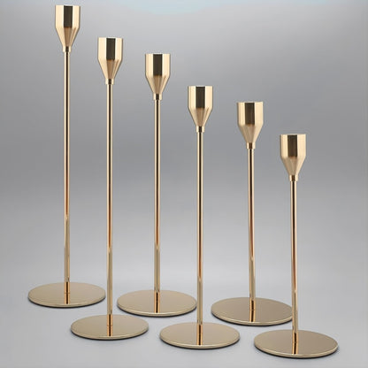 Taper Candlestick Holders Set of 6 - Decorative Metal Candle Holder Stand for Home Decor Wedding Dining Table Centerpiece Party Anniversary Event, Gold Rose Gold Black (Candles Not Included)