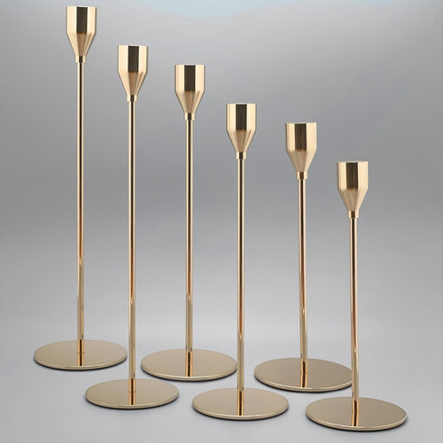 Taper Candlestick Holders Set of 6 - Decorative Metal Candle Holder Stand for Home Decor Wedding Dining Table Centerpiece Party Anniversary Event, Gold Rose Gold Black (Candles Not Included)