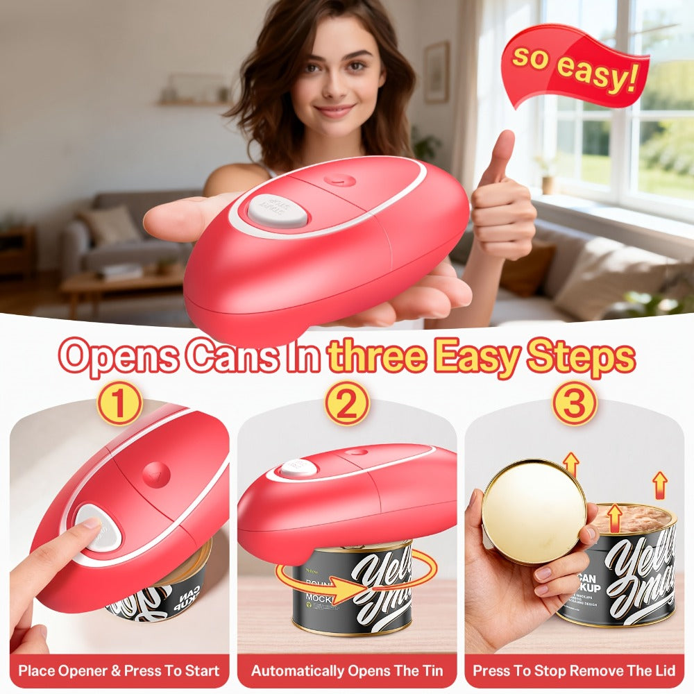 Electric Can Opener One Touch Automatic – Smooth Edge Safety Cut, Hands-Free Operation, Portable Cordless Design for Kitchen & Outdoor, Easy for Seniors & Arthritis Sufferers