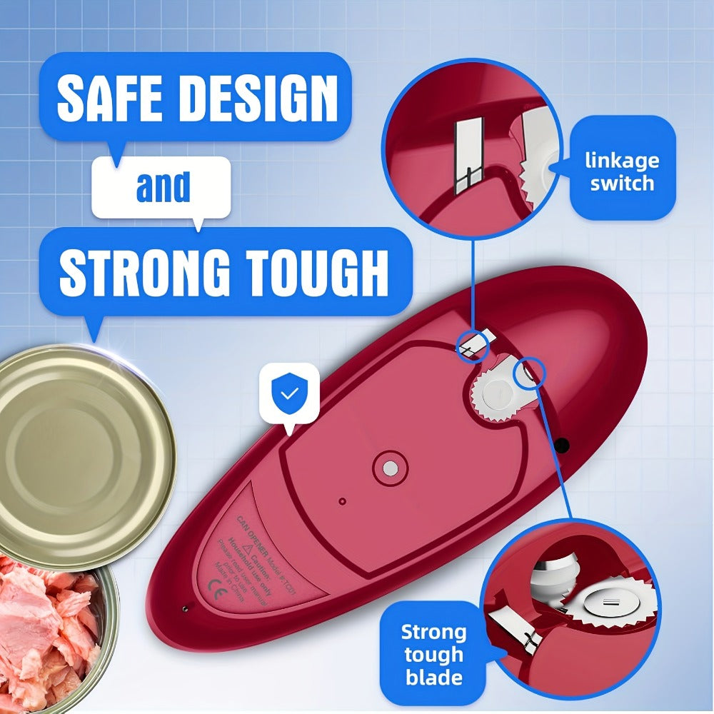 Electric Can Opener Cordless Battery Powered – Smooth Edge Safety, Auto Shut-Off, ABS Material, Easy One-Touch Operation for Elderly, Arthritis & Disabled Hands, Kitchen & Camping