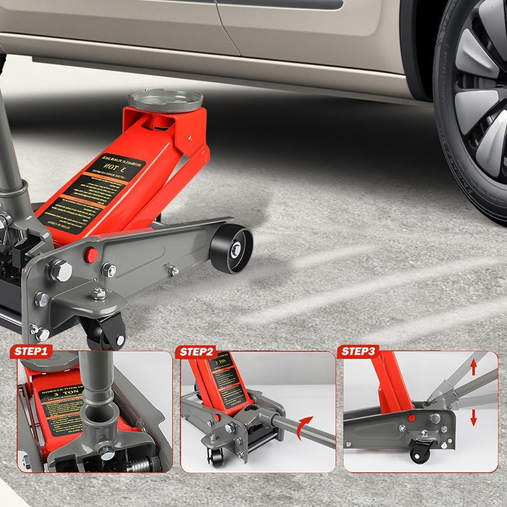 3 Ton Floor Jack with Wheels Rapid Pump Low Profile Car Jack 5.31"-18.11" Lift Range 460mm Max Height – Heavy Duty Hydraulic Floor Jack for SUV Truck Sedan, Blue & Red Available
