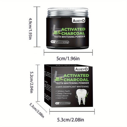 Activated Charcoal Teeth Whitening Powder - Natural Tooth Polish for Deep Cleaning, Plaque Removal & Fresh Breath, Mint Flavor, 60g Daily Use Teeth Brightening Charcoal Powder