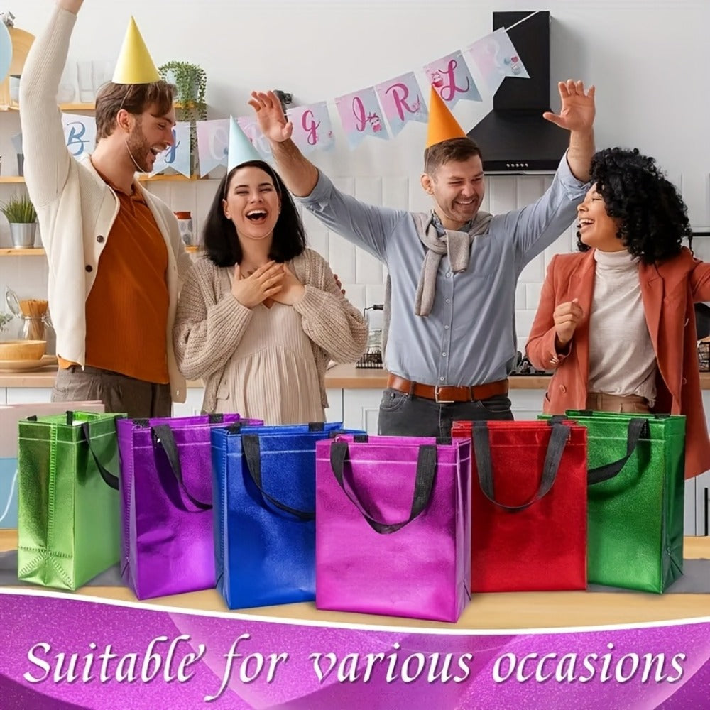 Gift Bags Bulk 24pcs Mixed Colors Glossy Finish | Reusable Shiny Party Favor Bags 8x10x4 in Pink Red Purple Blue Green – Birthday Goodie Bags Christmas Holiday Wedding Baby Shower