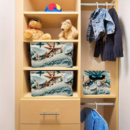 Storage Basket Fabric Organizer Bin – Beach Shell & Starfish Design for Shelf, Laundry, Nursery, Home Office, Dorm, Books, Clothes & Gifts