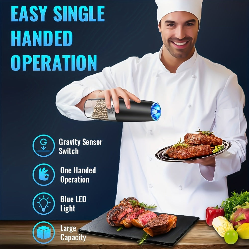 Electric Salt and Pepper Grinder Set 2PCS – Battery-Powered, LED Light, One-Handed Automatic Operation, Adjustable Coarseness