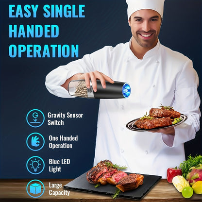 Electric Salt and Pepper Grinder Set 2PCS – Battery-Powered, LED Light, One-Handed Automatic Operation, Adjustable Coarseness
