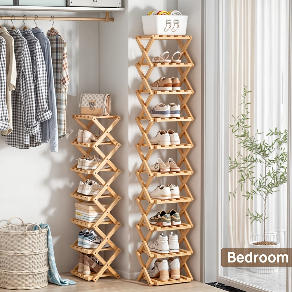 Bamboo Shoe Rack Foldable Multi-Tier – Space-Saving Shoe Storage Shelf, Easy Assembly Standalone Organizer for Entryway, Hallway, Bedroom, Bathroom & Office – 6 or 8 Tier Options