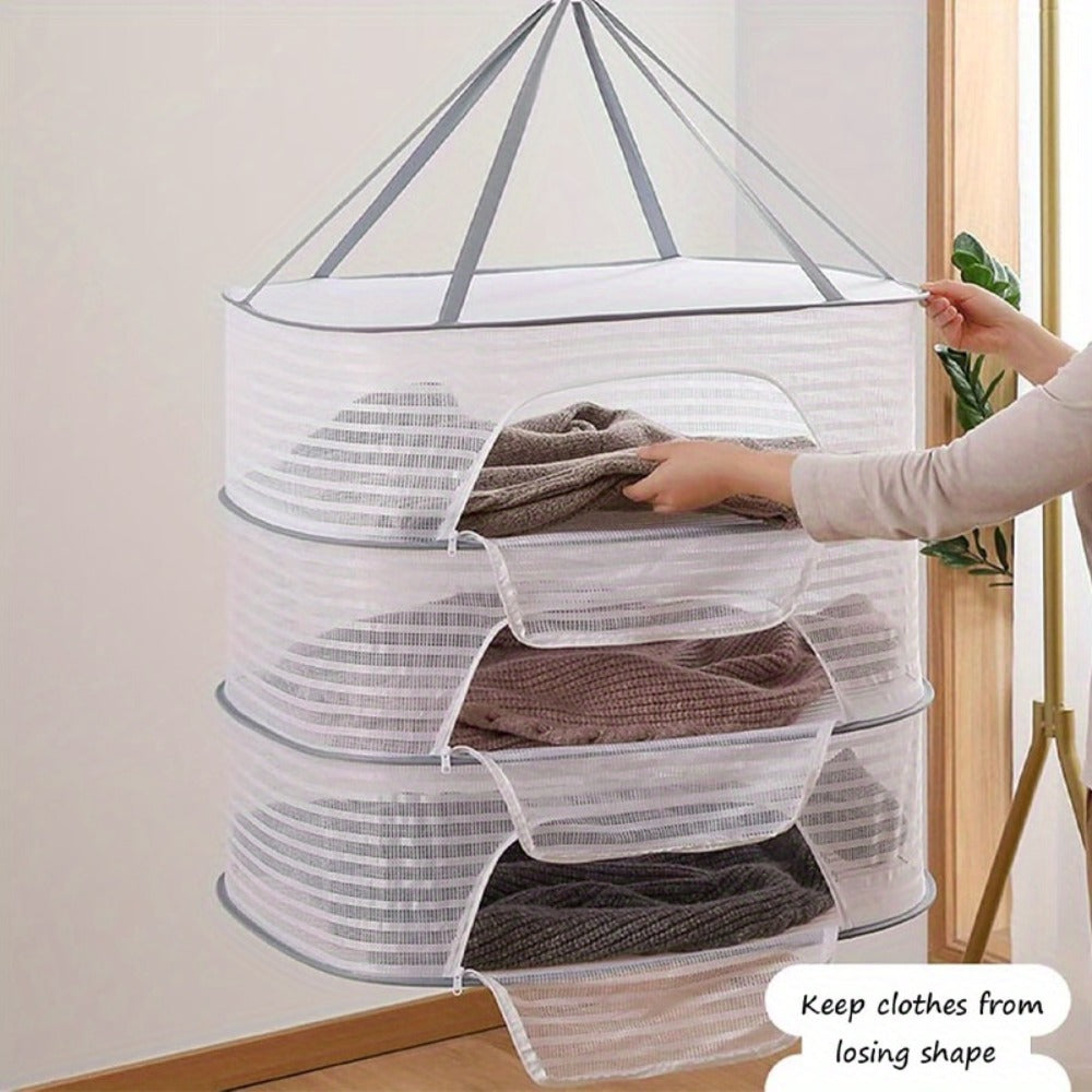 Mesh Drying Rack Foldable 2-3 Layer with Hooks & Zipper Closure — Hanging Herb Drying Net for Herbs, Fruits, Vegetables, Fish, Flowers & Clothes | Large Size