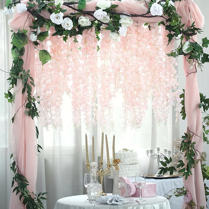 Artificial Wisteria Hanging Flowers 24 Pack - 3.6 Ft Fake Silk Wisteria Vine Garland for Wedding Arch, Garden, Wall & Party Decoration, Available in White, Pink, Blue, Purple & Light Pink