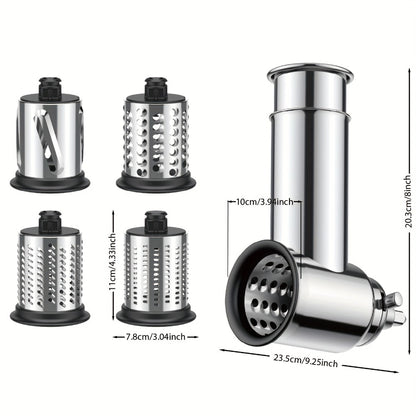 Stainless Steel Slicer Shredder Attachment for Stand Mixers with 4 Dishwasher Safe Blades – Multi-Function Vegetable Fruit Cheese Grater Salad Maker & Powder Grinder for Carrots Potatoes