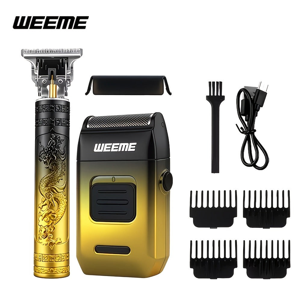 Men's Grooming Gift Box Set – Dragon & Phoenix Design, 2/4pcs Kit with Shaver, Hair Clipper, Nose Hair Remover & T9 Detail Trimmer for Shaving, Hair Cutting & Nose Hair Removal