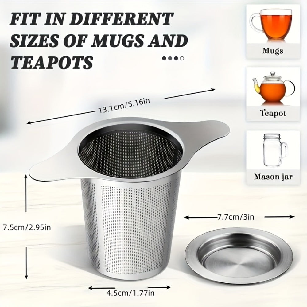 Stainless Steel Tea Strainer Set of 4 with Lid – Fine Mesh Tea Infuser with Dual Handles for Loose Leaf Tea, Herbs & Spices – Ergonomic Grip, Durable & Easy to Clean