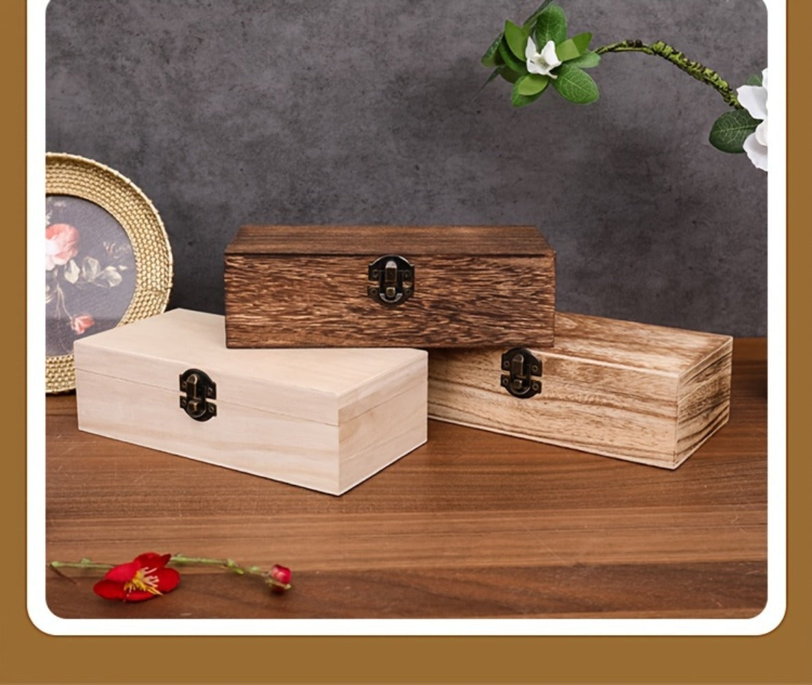 Jewelry Box with Lid & Lock Clasp Set of 3 – Vintage Wooden Storage Boxes for Jewelry, Daily Essentials & Gift Packaging, Versatile Home Organizer in 3 Colors