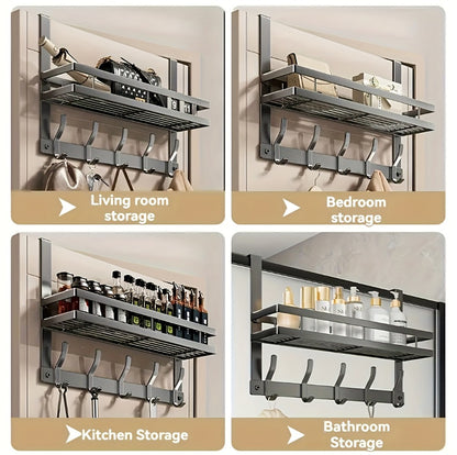 Over Door Hook Rack No Drilling Metal Storage Organizer – 4 5 6 Hooks for Bedroom Bathroom Kitchen, Versatile Door Hanger for Coats Towels Bags & Robes