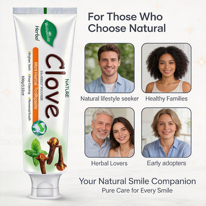 Herbal Toothpaste with Clove & Mint – Fluoride Free Deep Cleaning Whitening Toothpaste for Sensitive Gums, Natural Breath Freshener with Herbal Extracts, Daily & Travel Oral Care for Adults & Kids