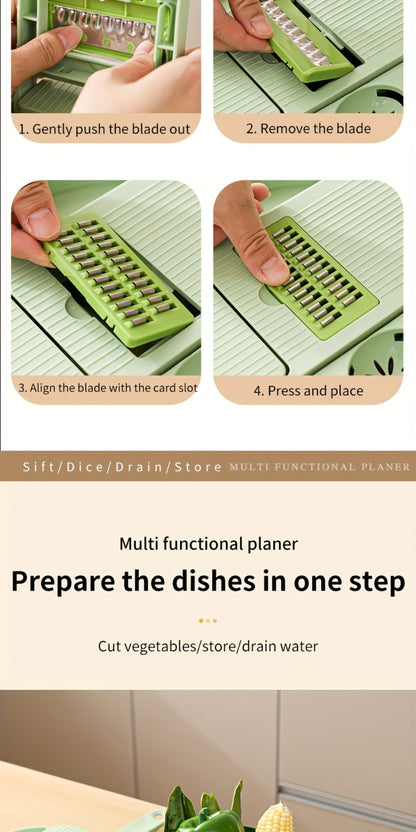 Vegetable Chopper 16-in-1 Heavy Duty Manual Food Processor with Container – Onion Dicer, Potato Slicer, Garlic Mincer, Carrot Cutter, Multi-Function Kitchen Veggie Chopper for Tomato, Pepper, Cucumber